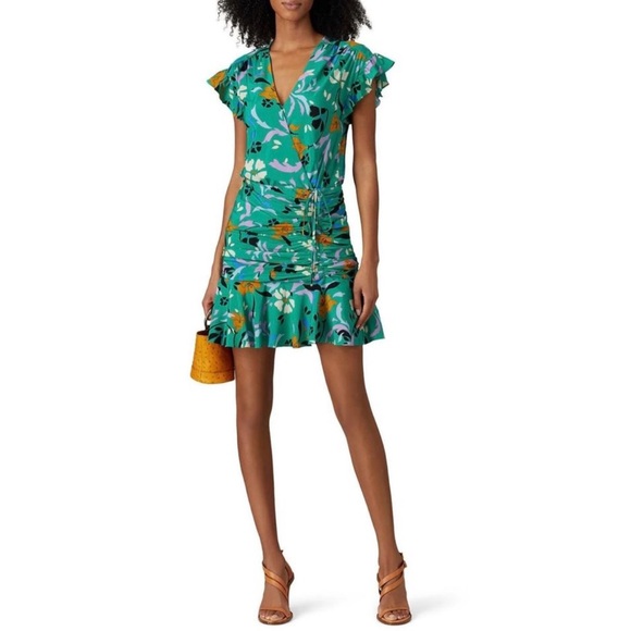 Veronica Beard Women’s Maria Green Floral Printed Silk Ruched Mini Dress Size 0 - Picture 12 of 12